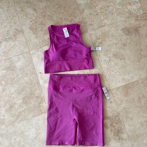 JCrew workout set with bra and biker shorts size L NWT